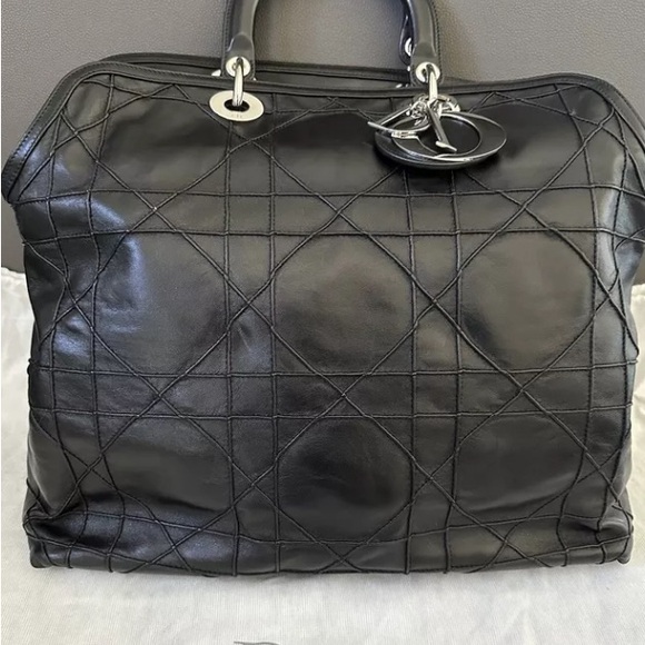 Authentic Christian Dior Granville Cannage LargHandbag Black Lambskin 2-Way Tote - Picture 3 of 14